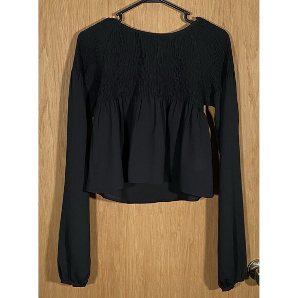 Staring at Stars Urban Outfitters Cropped BabyDoll Top Smocked Long Sleeve Sz Sm - Picture 1 of 8